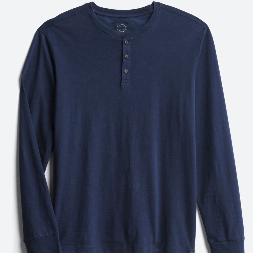 Even Tide Sidney Vintage Wash Henley Shirt Navy Men’s M